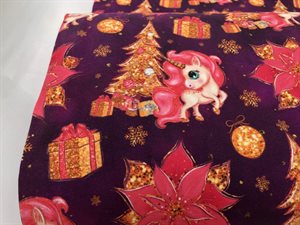 Bomuldsjersey - sød lille pony med juletræer og julegaver